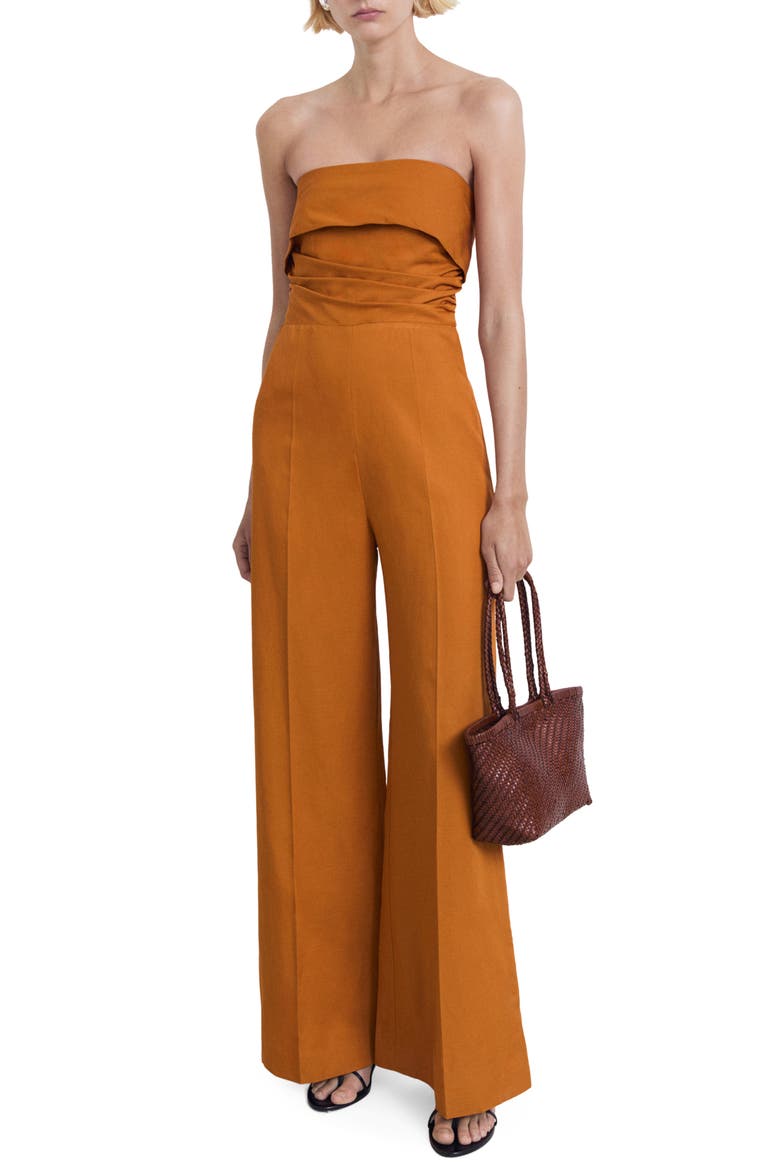 Foldover Strapless Jumpsuit, Main, color, BROWN