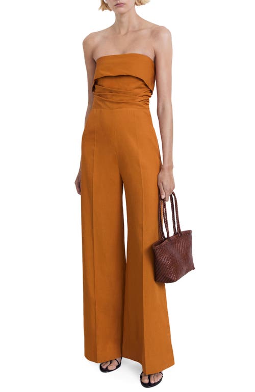 Mango Foldover Strapless Jumpsuit In Orange