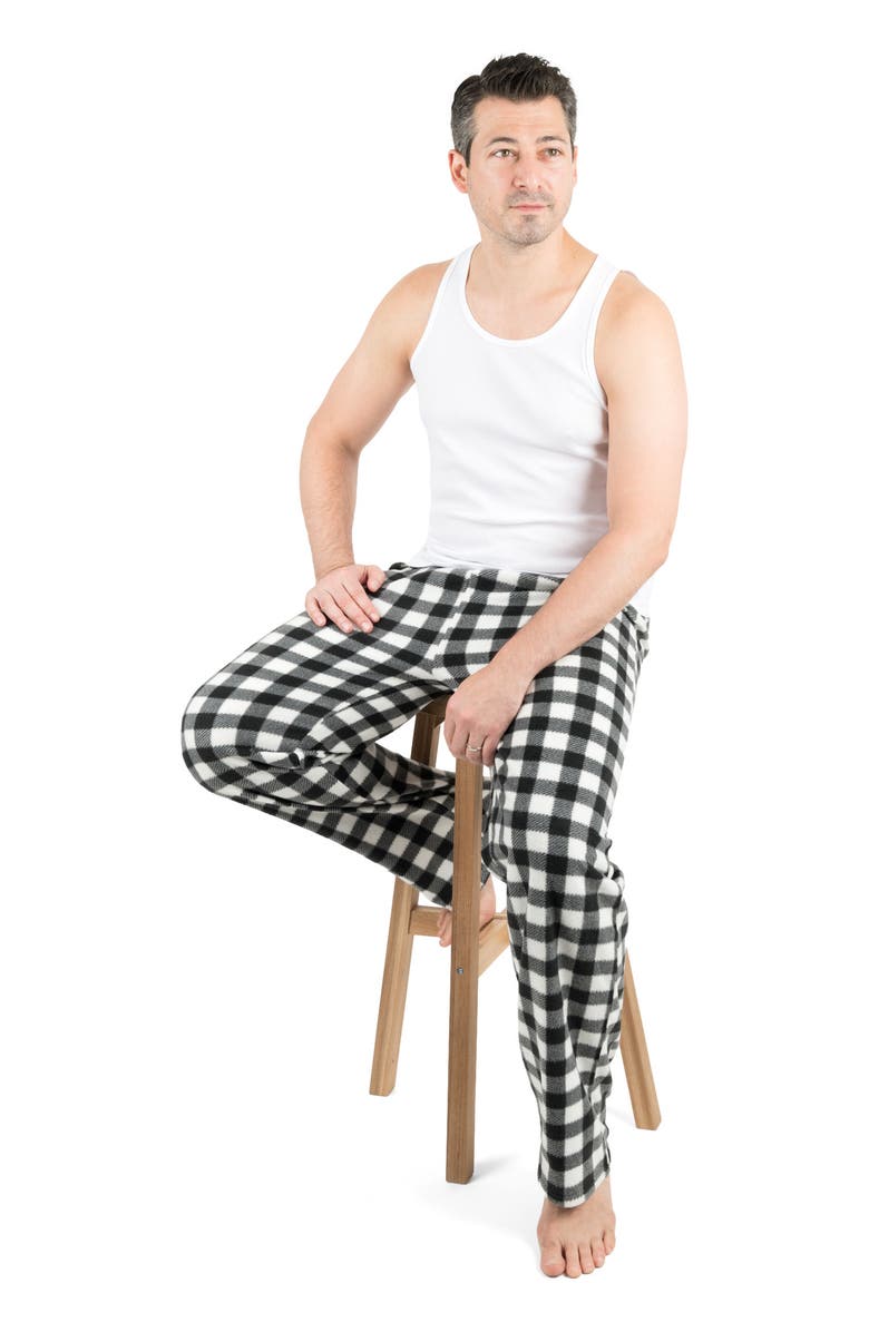 Leveret Men's Fleece Holiday Pajama Pants, Alternate, color, Black/White Plaid