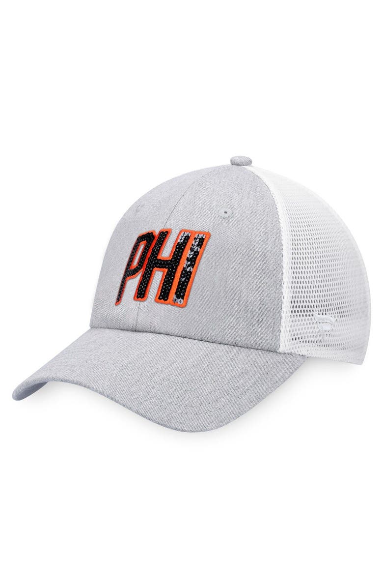 FANATICS Women's  Fanatics Branded Heather Gray/White Philadelphia Flyers Iconic Glimmer Trucker Snapback Hat, Alternate, color, 