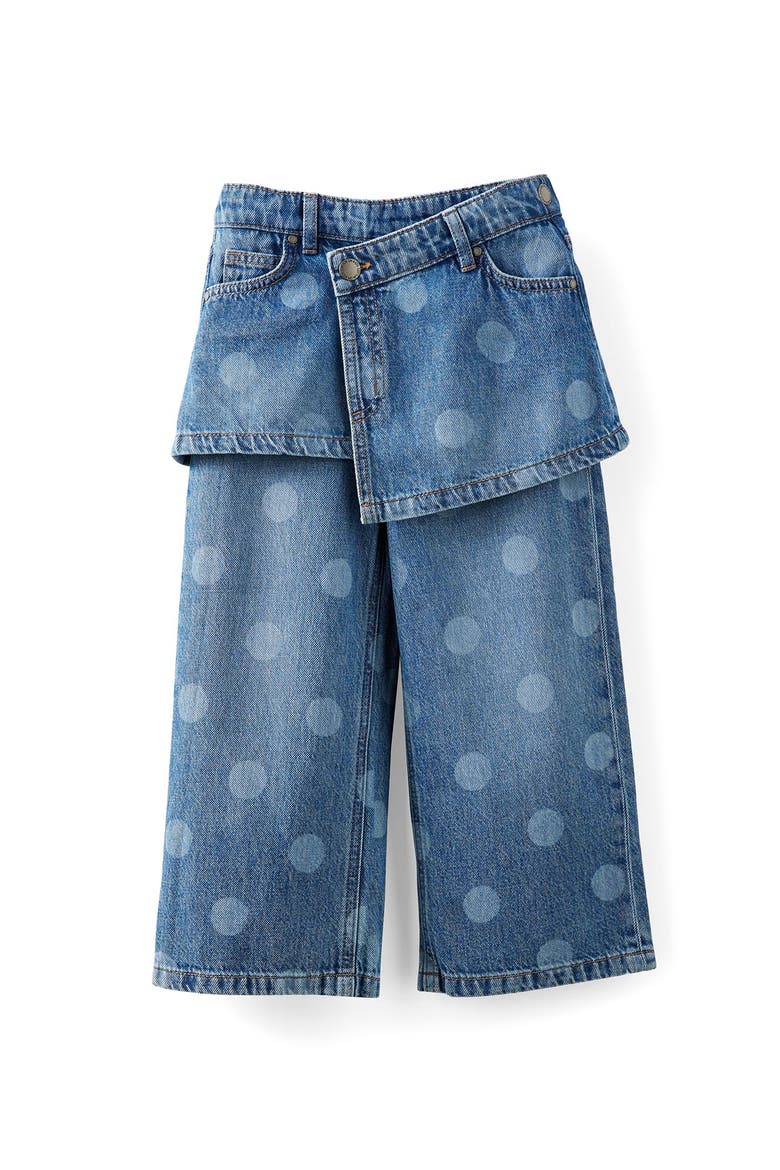 Kid's Super Wide Leg Skirt Denim Jean, Main, color, Blue Haven Mid Blue Spots