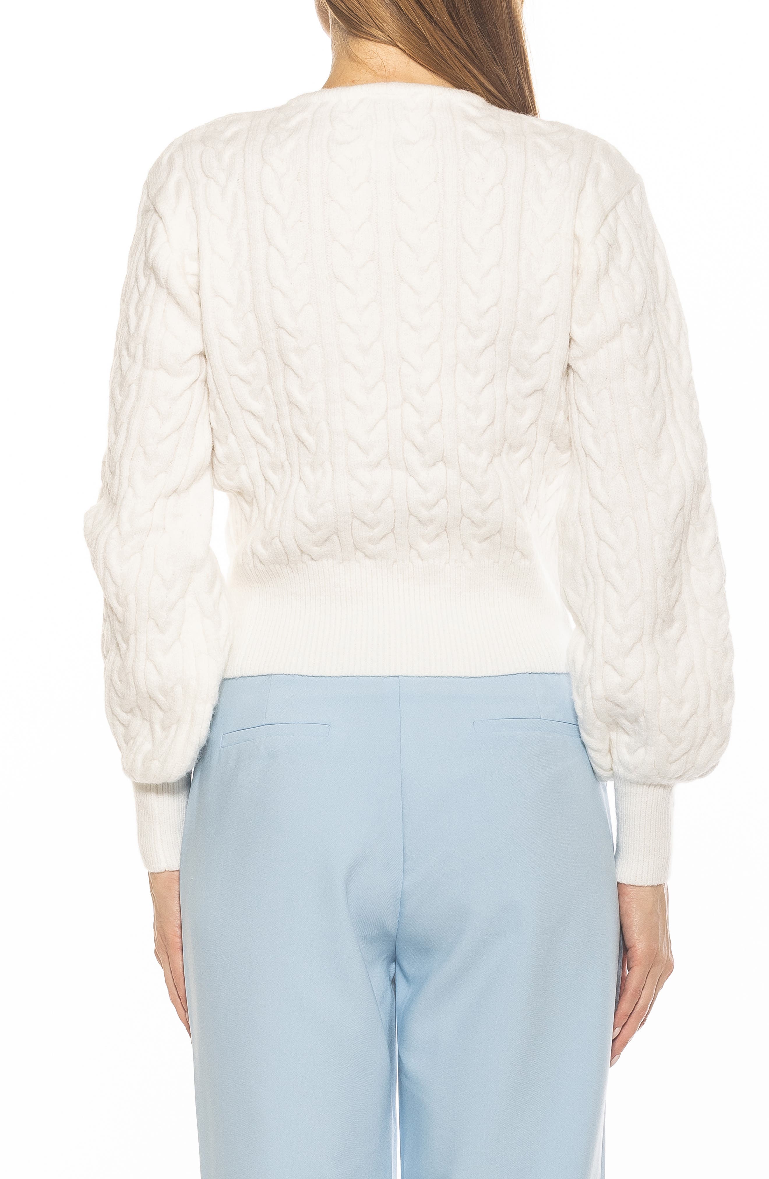 Berli Balloon Sleeve Cable Knit Crop Sweater - image 4