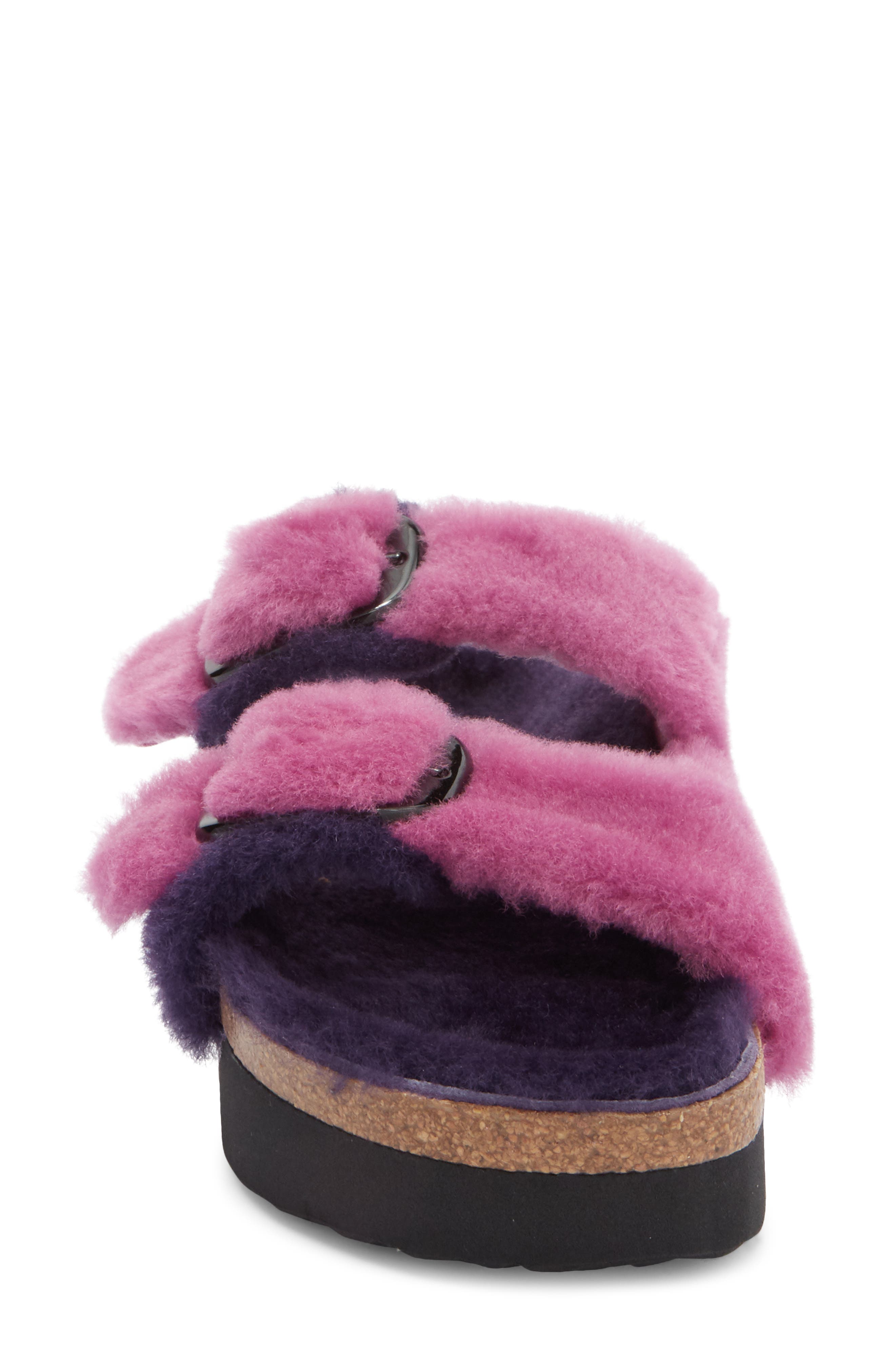 Papillio by Birkenstock Arizona Big Buckle Genuine Shearling Slide Sandal, Alternate, color, DARK BERRY/ PURPLE ORCHID
