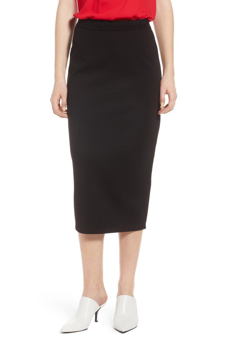 Pique Ponte Skirt, Main, color, BLACK