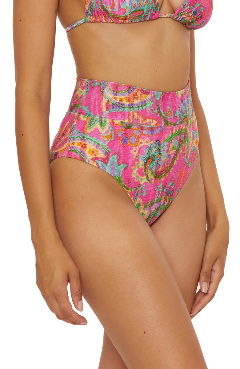 Becca Polynesia High Waist Bikini Bottoms, Alternate, color, Pink Multi