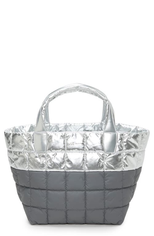 VeeCollective Medium Porter Quilted Recycled Nylon Tote in Silver Grey Mul  product