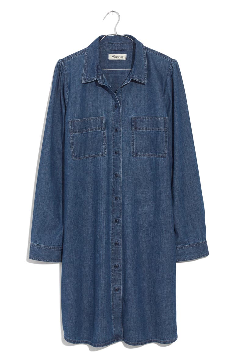 Puff Sleeve Denim Shirtdress, Alternate, color, HARRIS WASH
