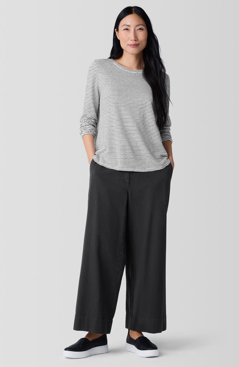 Eileen Fisher Stripe Organic Linen Long Sleeve T-Shirt, Alternate, color, White/ Black