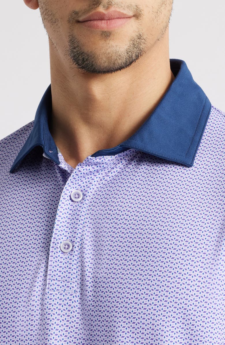 Johnston & Murphy XC4<sup>®</sup> + Cool Degree<sup>™</sup> Geo Print Performance Golf Polo, Alternate, color, Purple/Navy