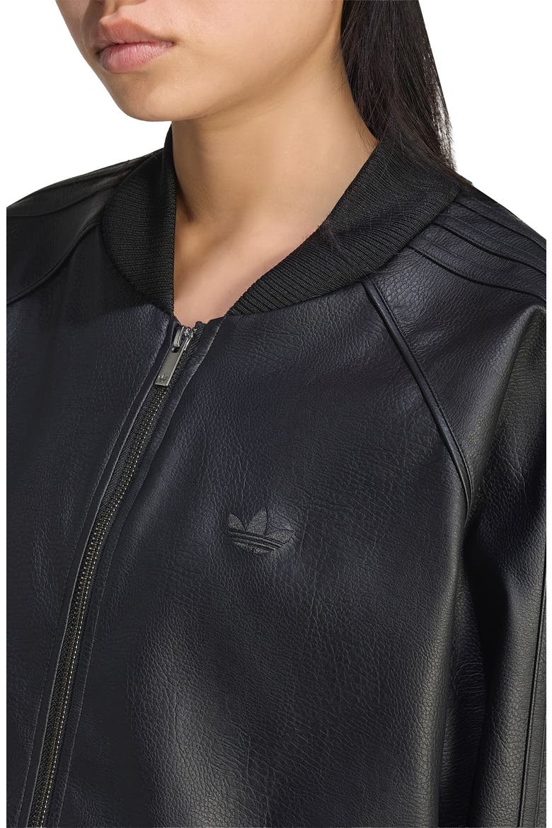 SST Faux Leather Track Jacket, Alternate, color, BLACK/ MAROON