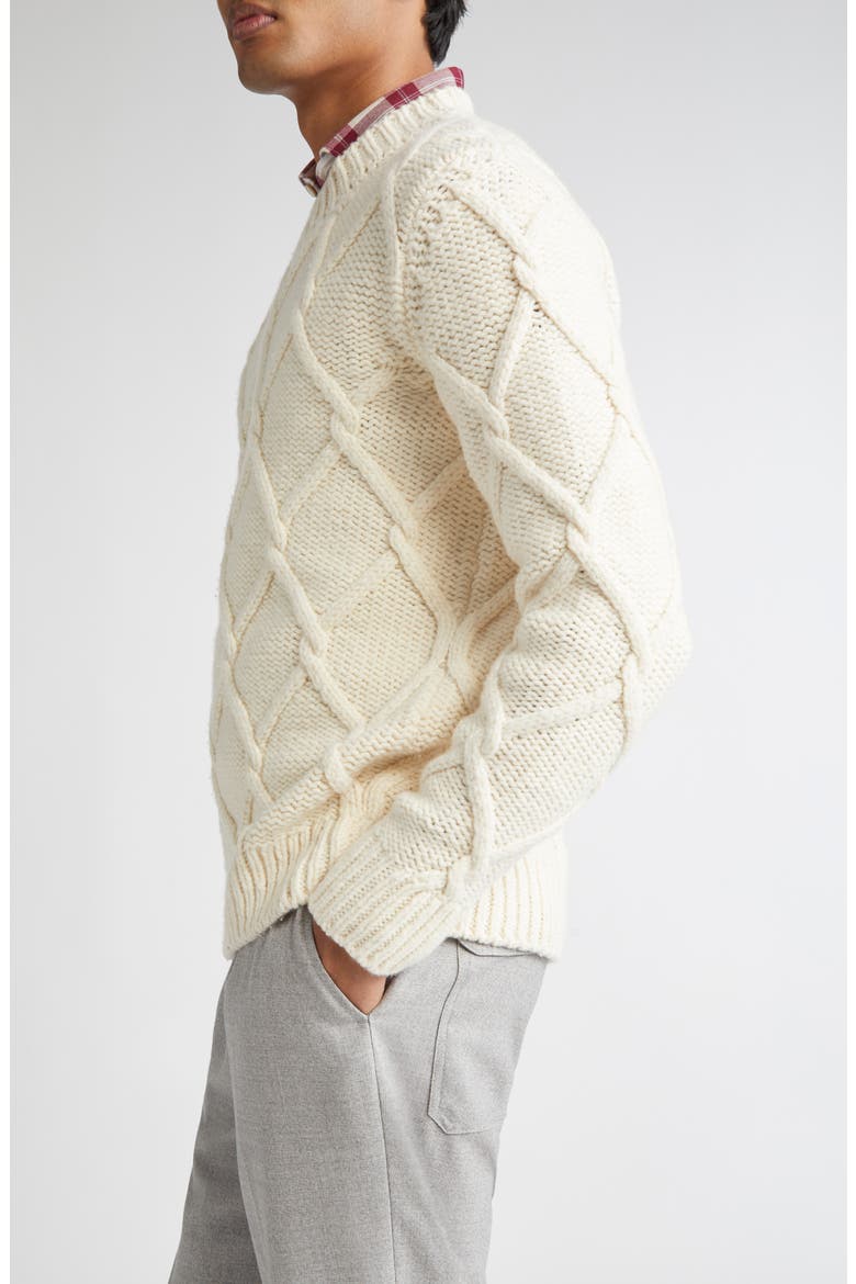 Diamond Stitch Wool Sweater, Alternate, color, WHITE