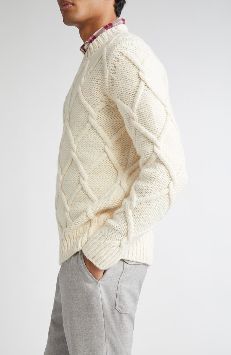 Eleventy Diamond Stitch Wool Sweater, Alternate, color, White