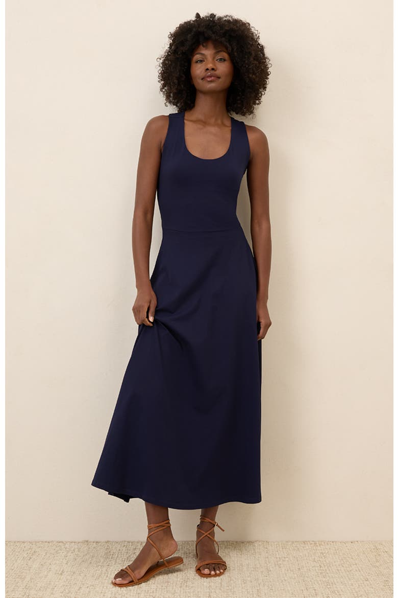 Organic Cotton Fit & Flare Open Back Maxi Dress, Alternate, color, Eclipse