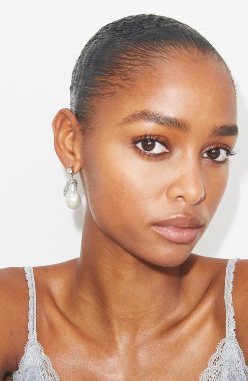 Tory Burch Moondance Crystal And Pearl Drop Earrings In White