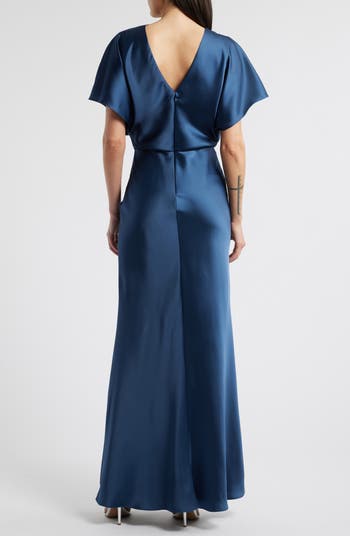 Blouson Bodice Bias Cut Satin Gown