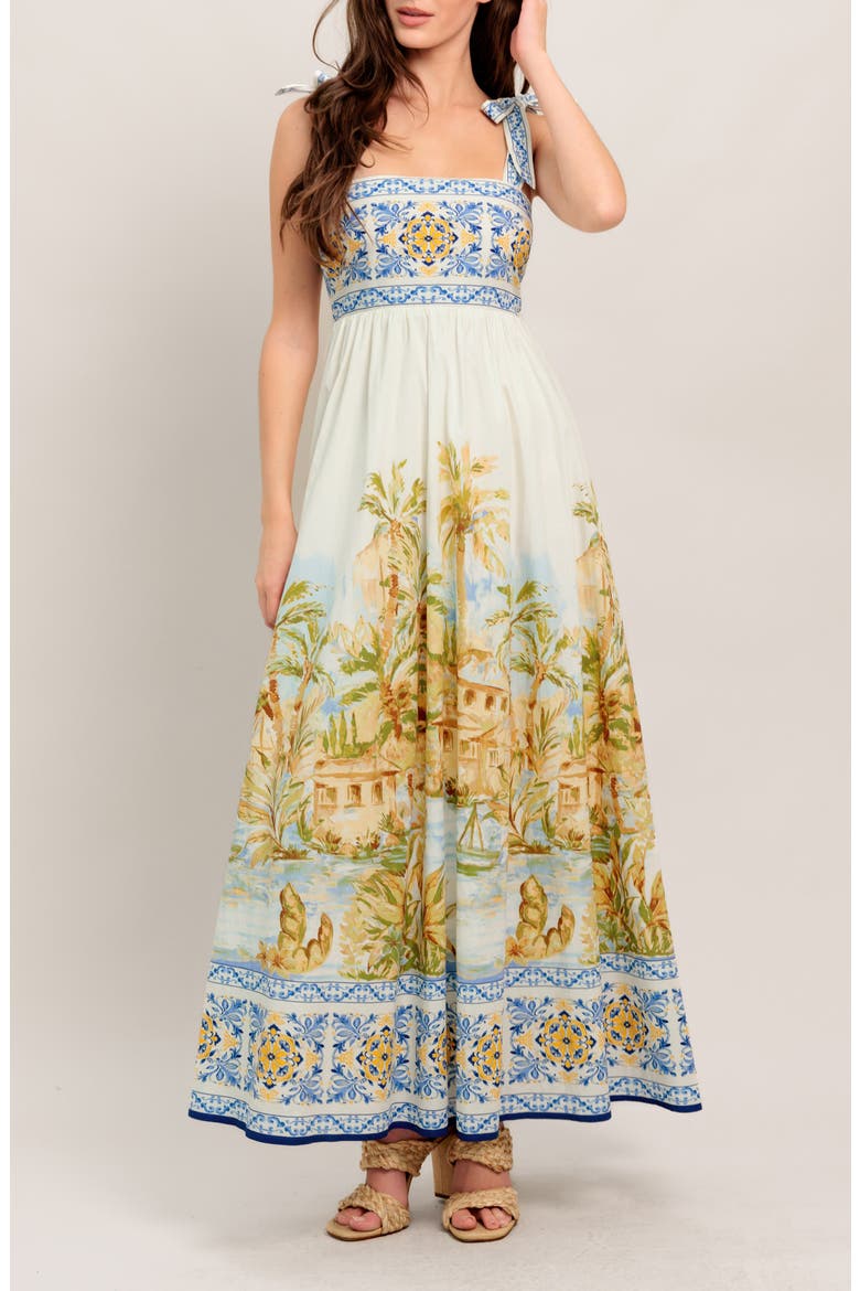 Square Neck Bow Tie Strap Maxi Dress, Main, color, IVORY
