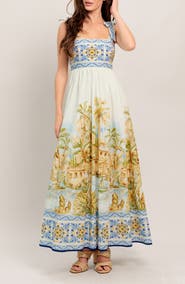 FLYING TOMATO Square Neck Bow Tie Strap Maxi Dress