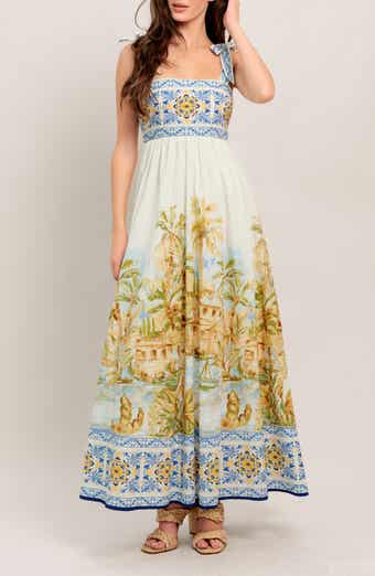 FLYING TOMATO Square Neck Bow Tie Strap Maxi Dress