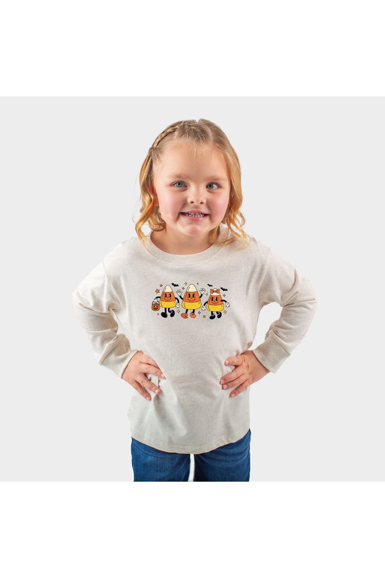 Candy Corn Retro Characters Toddler Long Sleeve Graphic Tee, Main, color, Natural
