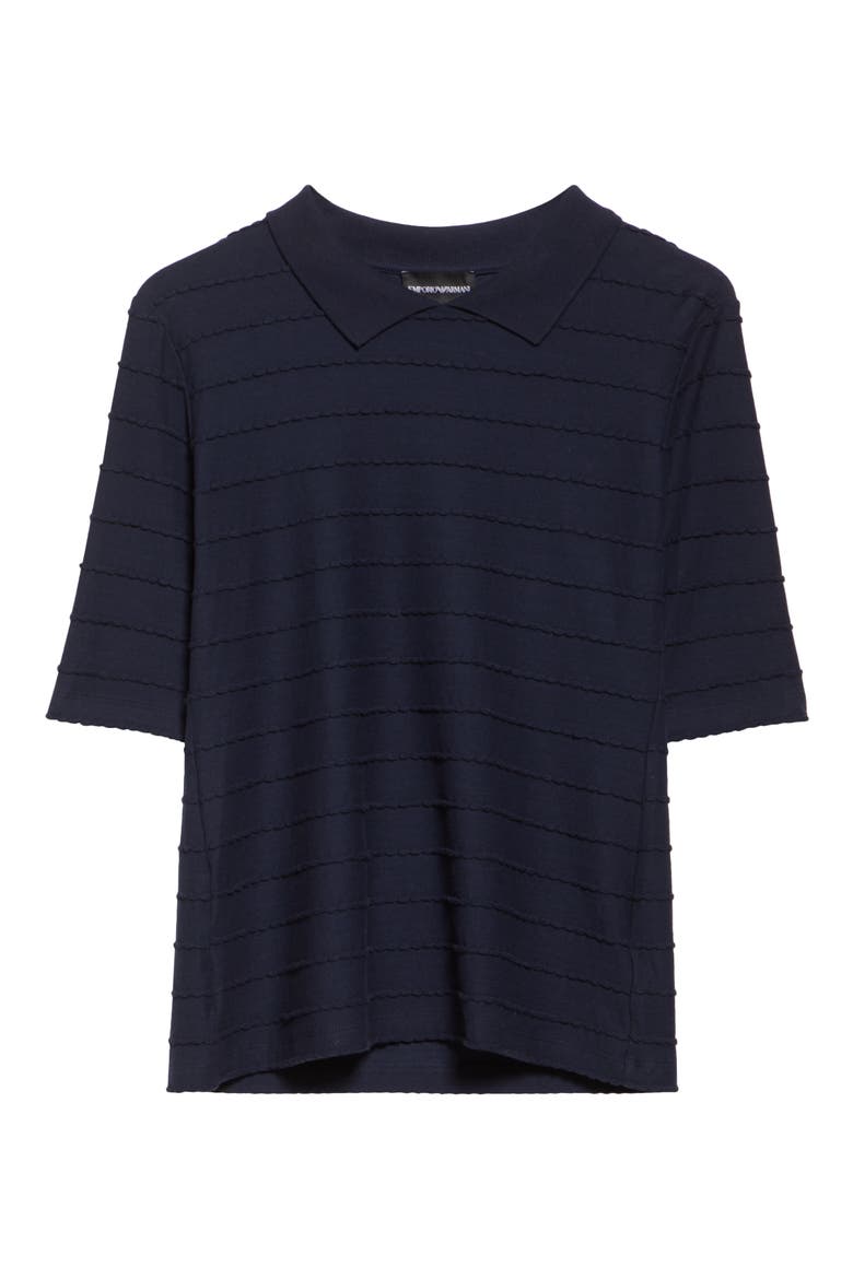 Scallop Trim Collared T-Shirt, Alternate, color, SOLID DARK BLUE