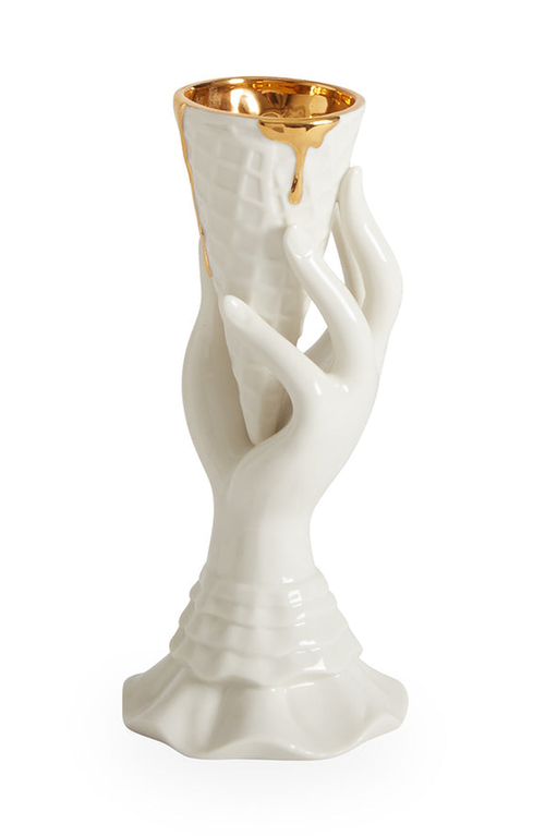 Jonathan Adler Gilden I-scream Vase In White/gold