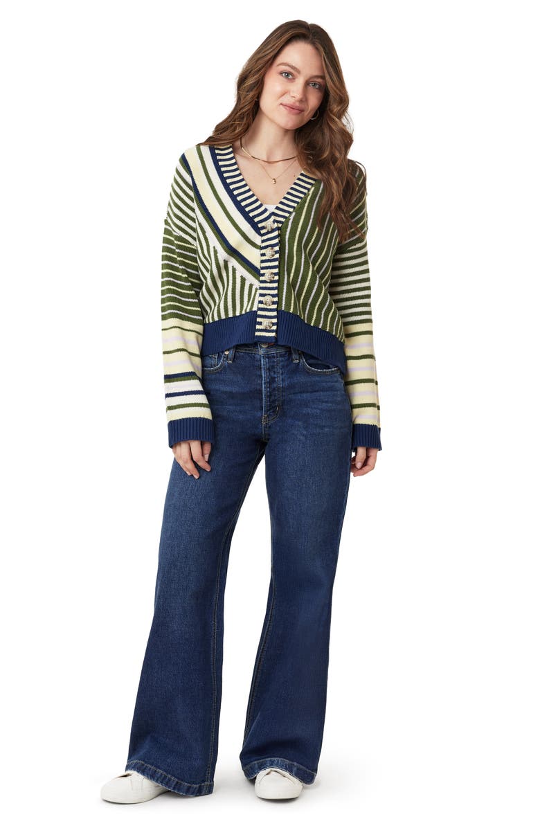 Scotch & Soda Stripe V-Neck Cardigan, Alternate, color, Garden Green Mix