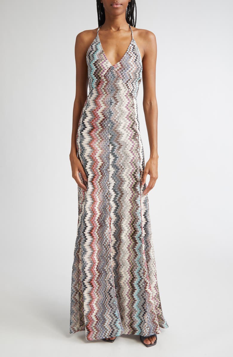 Missoni Zigzag Stripe Knit Maxi Dress, Main, color, Multi White Blue Brown