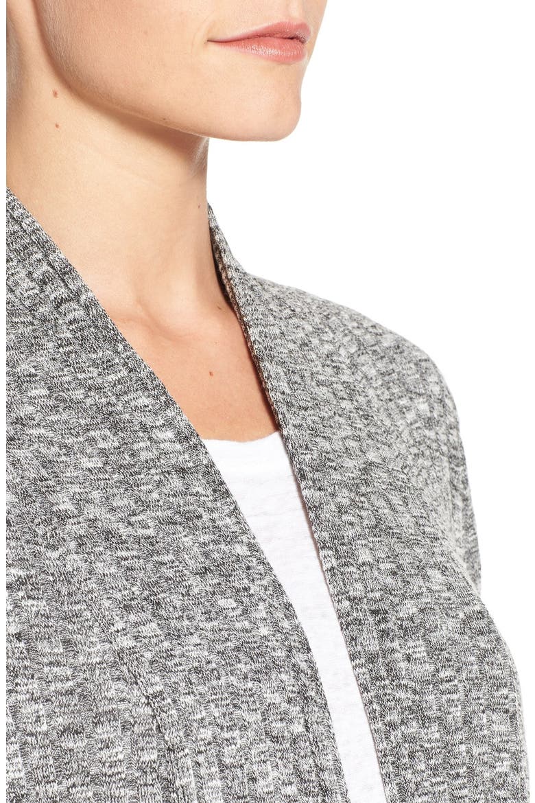 Long Rib Knit Cardigan, Alternate, color, BLACK/ NATURAL