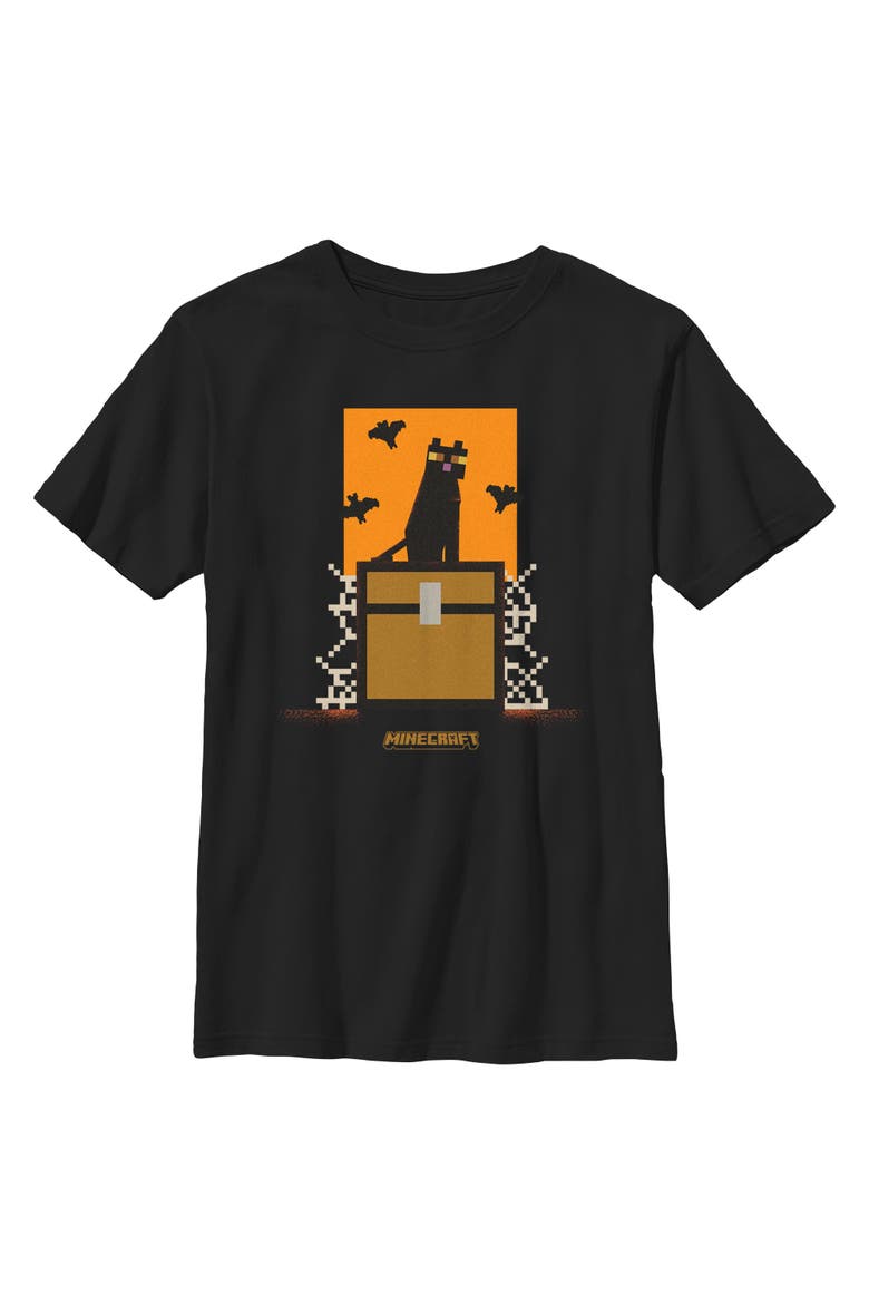 Boys Minecraft Black Cat And Bats Logo T Shirt, Main, color, Black