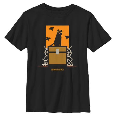 Boys Minecraft Black Cat And Bats Logo T Shirt