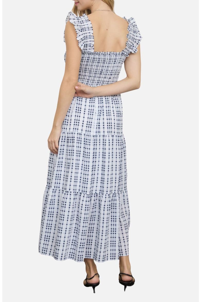 Plaid Ruffle Smocked Fit & Flare Midi Dress, Alternate, color, NAVY
