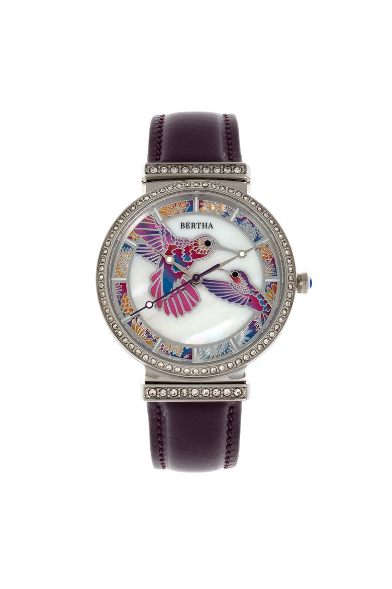 Emily Mother-Of-Pearl Bracelet Watch, Main, color, Silver/Purple