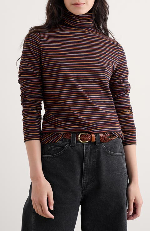 Landing Stripe Turtleneck Stretch Organic Cotton Top