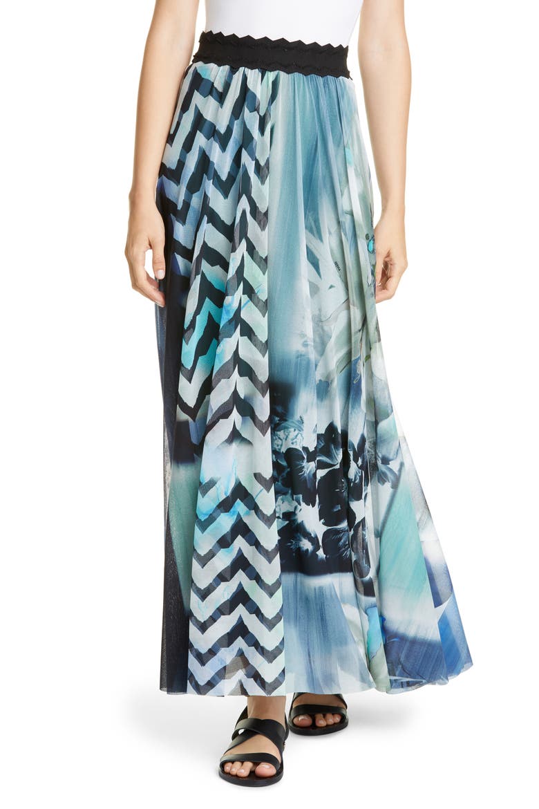 Floral & Chevron Print Maxi Skirt, Main, color, BLUEBERRY