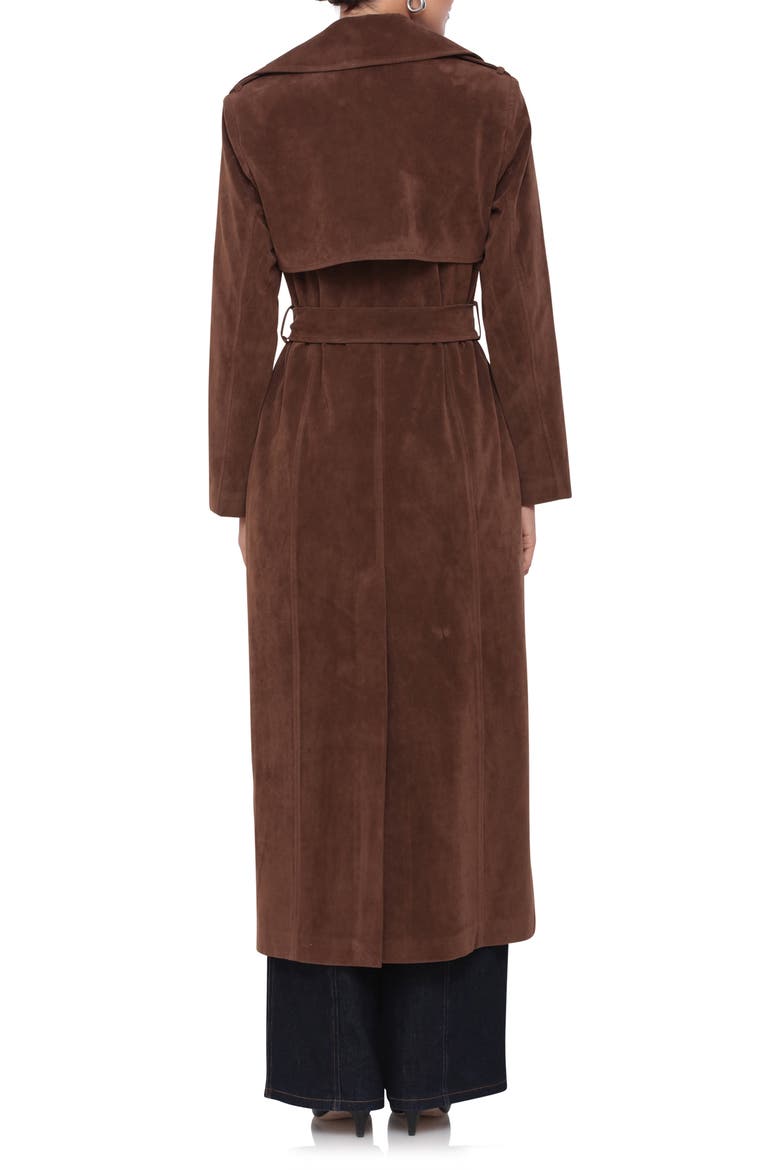 Faux Suede Double Breasted Maxi Trench Coat, Alternate, color, BRUNETTE