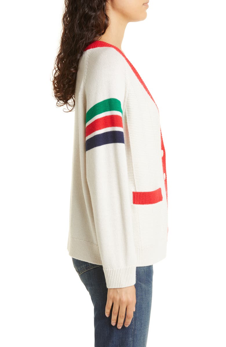 THE GREAT. Varsity V-Neck Button-Up Cashmere Cardigan, Alternate, color, 