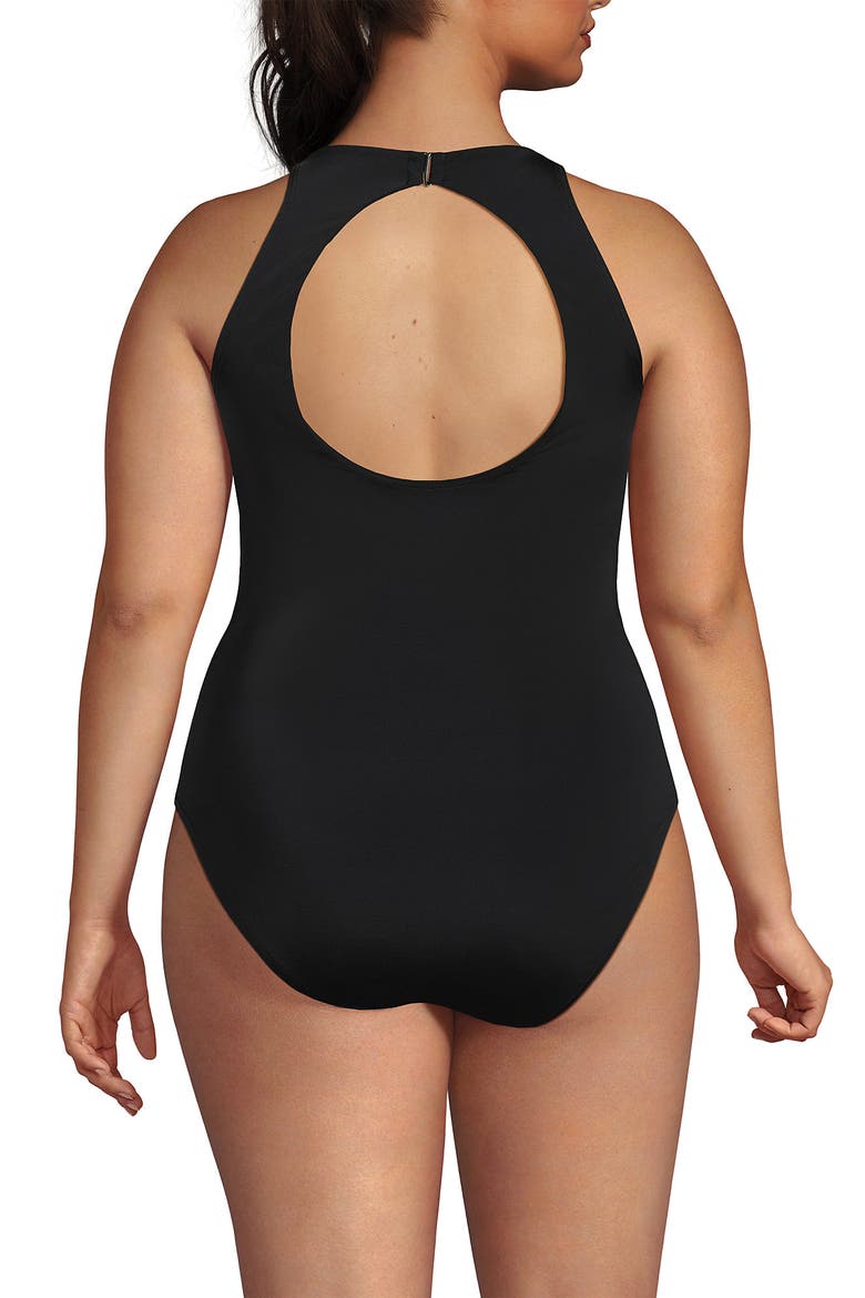 Tugless High Neck Portrait Back One Piece Swimsuit, Alternate, color, Black
