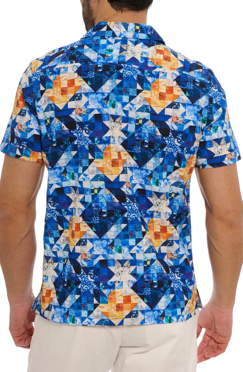 Robert Graham Sashiko Geometric Print Stretch Cotton Camp Shirt, Alternate, color, 