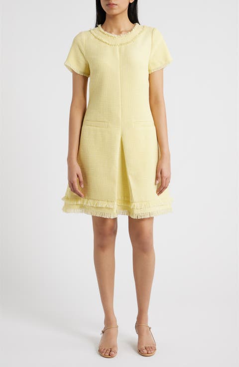 Fringe Detail Tweed A-Line Dress