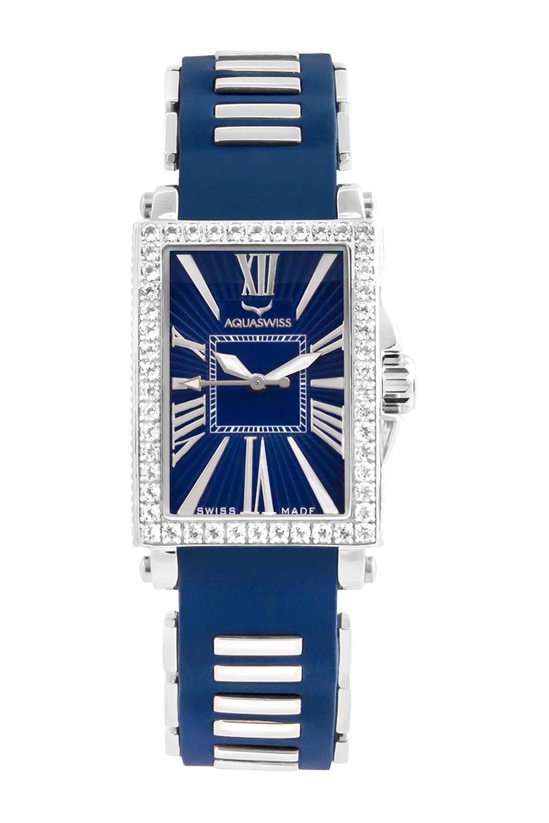 Kelly Silicone Strap Rectangle Watch, 44.5mm, Main, color, BLUE