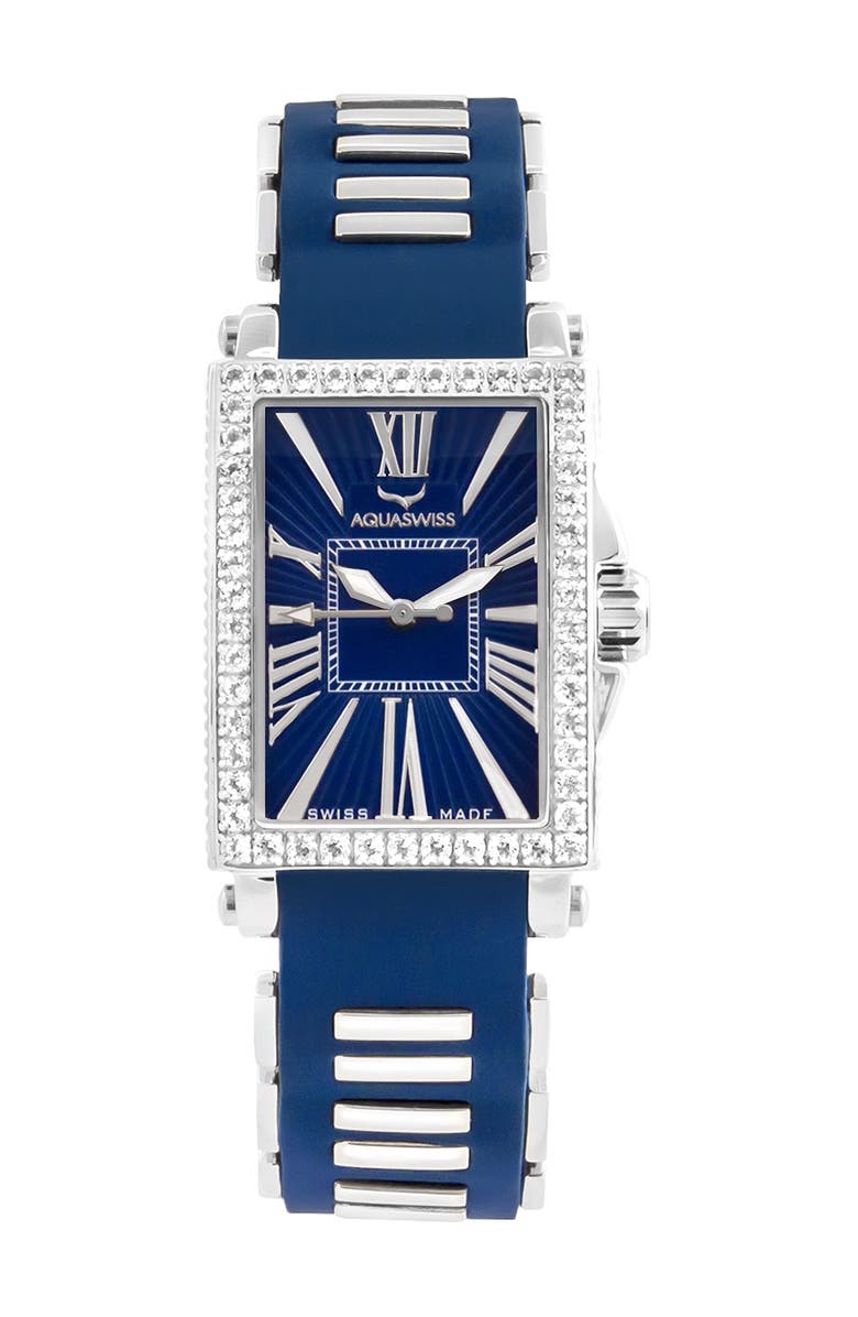 AQUASWISS Kelly Silicone Strap Rectangle Watch, 44.5mm, Main, color,