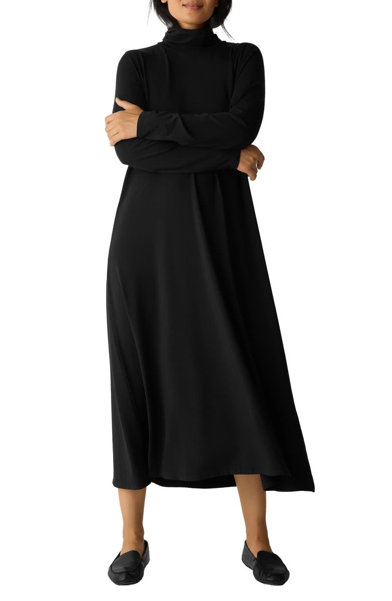 Eileen Fisher Long Sleeve Jersey Maxi Dress, Main, color, Black