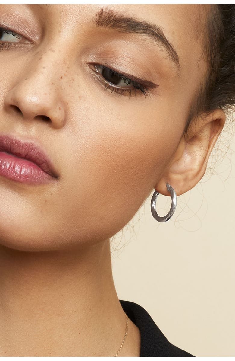 Oradina 14K Gold Goddess Midi Hoops Earrings, Alternate, color, White Gold