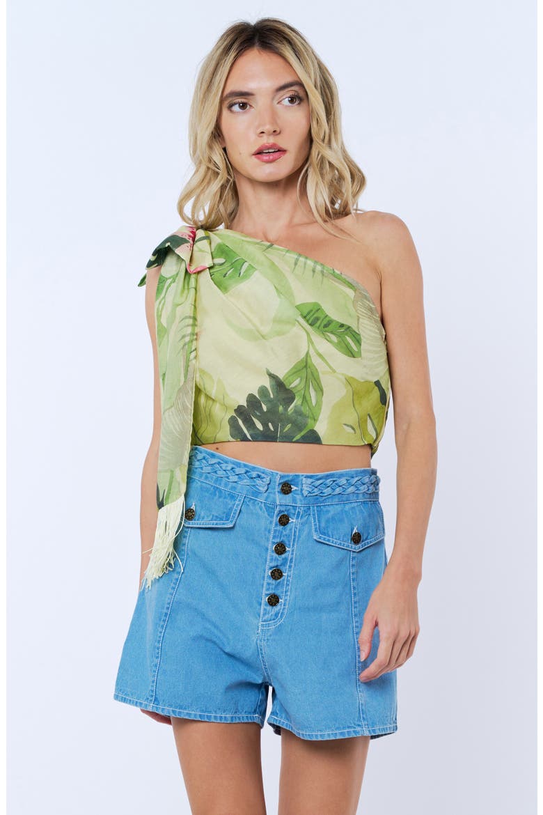 Elsy Floral Print Asymmetric Crop Top, Alternate, color, CITRON MULTI