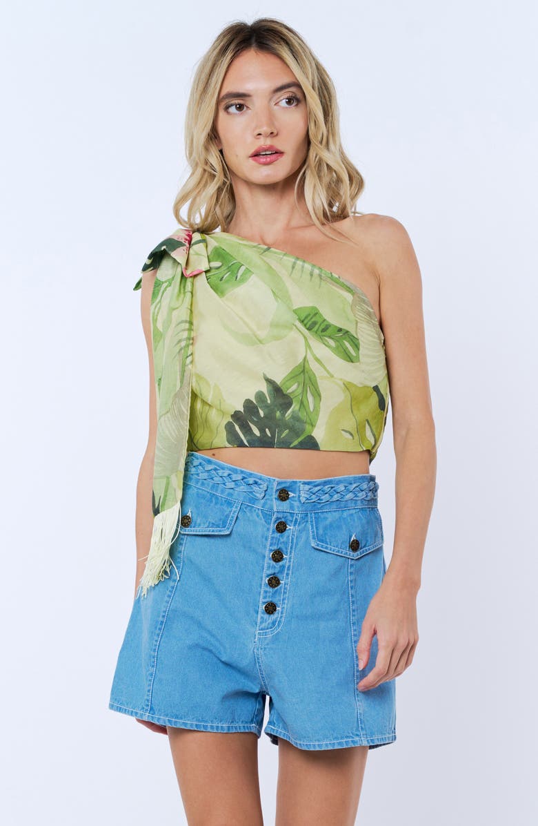 CIEBON Elsy Floral Print Asymmetric Crop Top, Alternate, color, Citron Multi