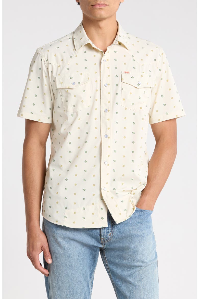 El Ranchero Neat Medallion Short Sleeve Stretch Snap-Up Western Shirt, Main, color, PEYOTE BUTTON