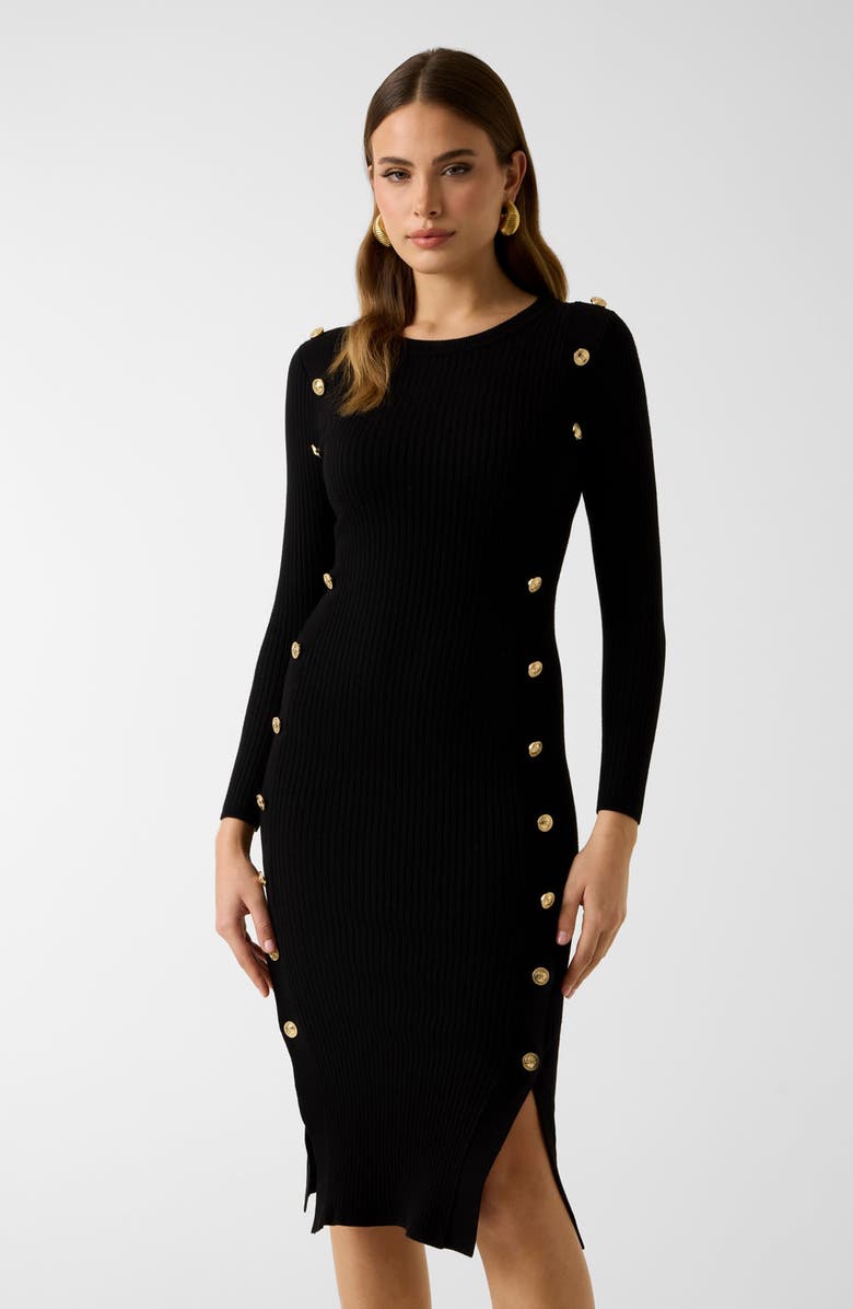 GUESS Ribbed Long Sleeve Sweater Dress, Alternate, color, Jblack-Black