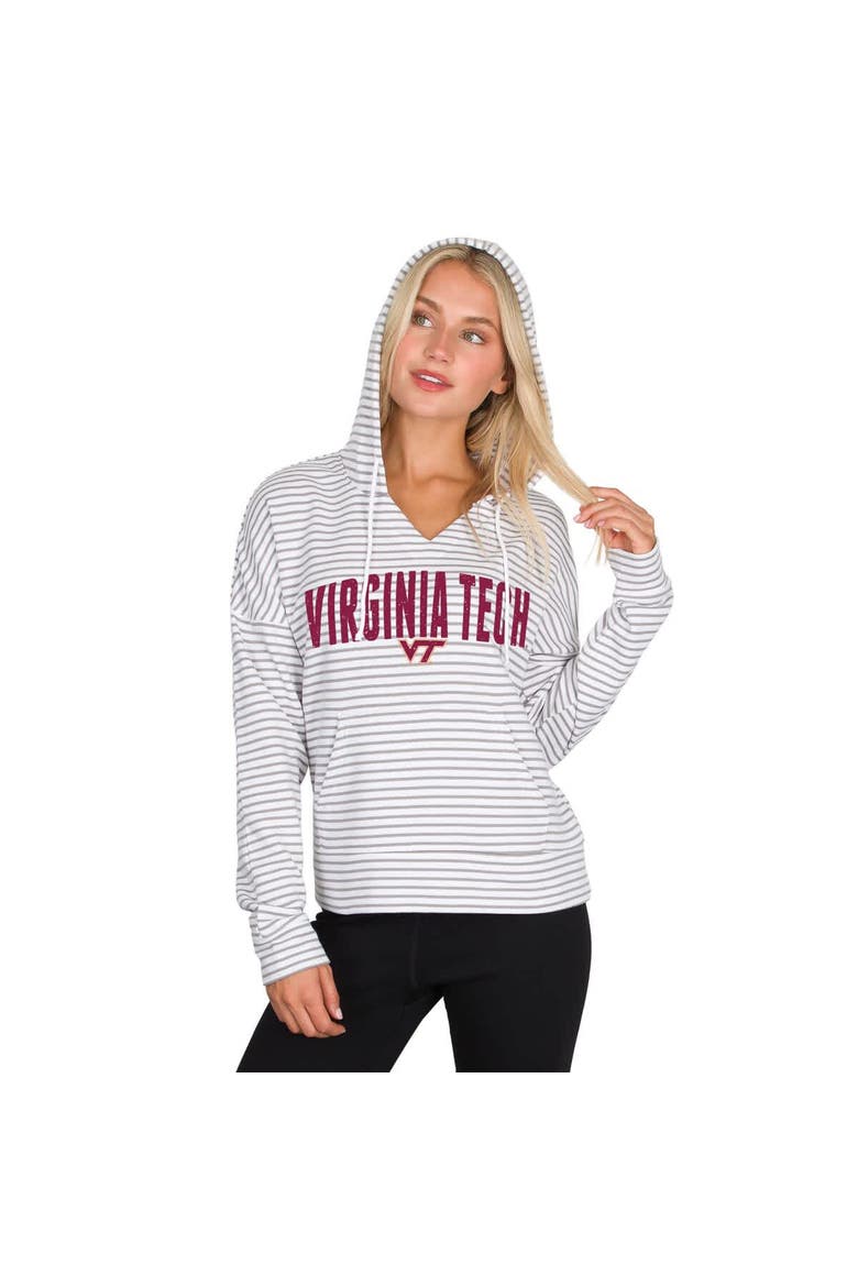 Men's Concepts Sport  White/Gray Virginia Tech Hokies French Terry Striped V-Neck Pullover Hoodie, Alternate, color, White