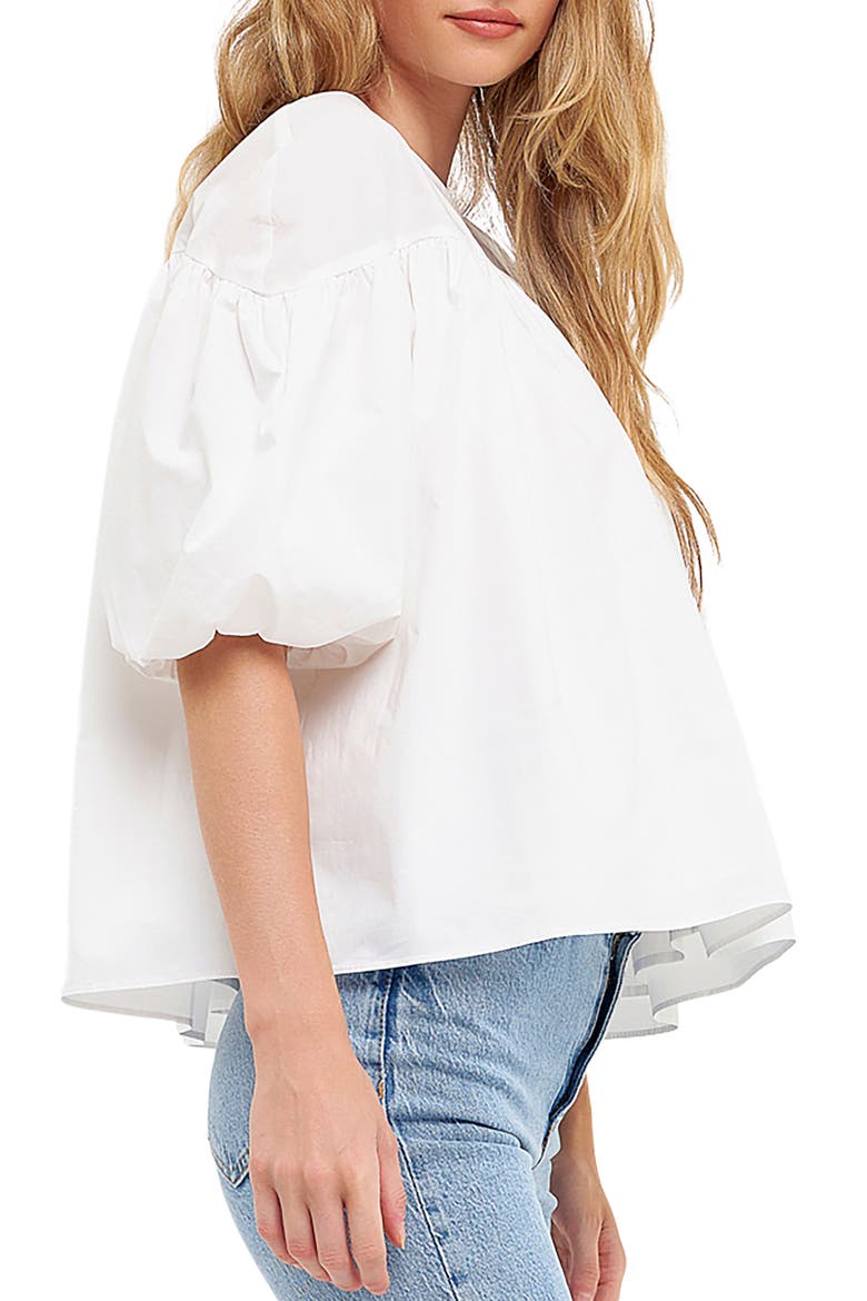 Puff Sleeve Cotton Blouse, Alternate, color, WHITE