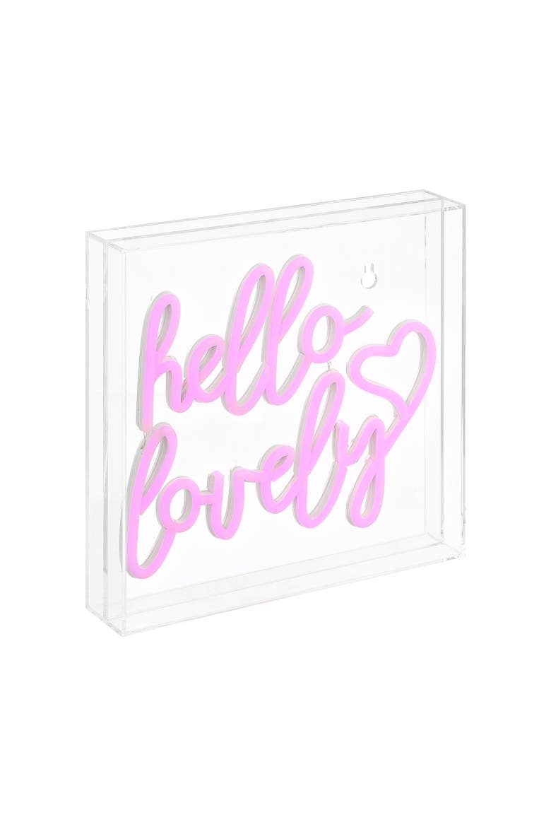 Hello Square Contemporary Glam Acrylic Box USB Operated LED Neon Light, Main, color, Pink